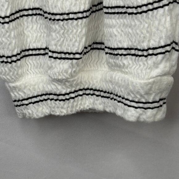 FRENCH CONNECTION Sz L Stripe Crinkle Knit Balloon Sleeve Coastal Minimalist Top - Picture 9 of 9
